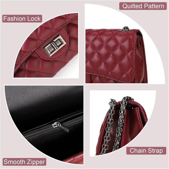 Women Red-i PU Quilted Stylish Crossbody Bag with Chain Strap & Flap Closure - Picture 4 of 6